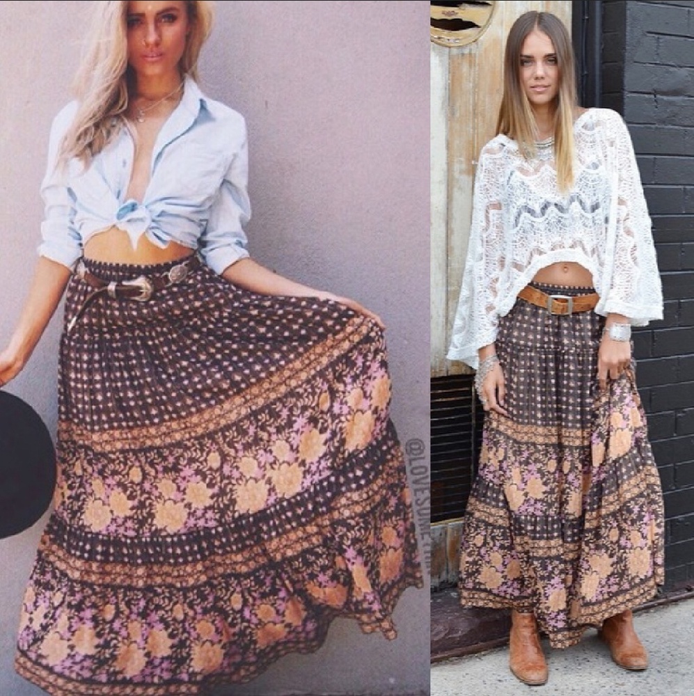 Spell designs desert rose maxi skirt raven brown S - Picture 3 of 8